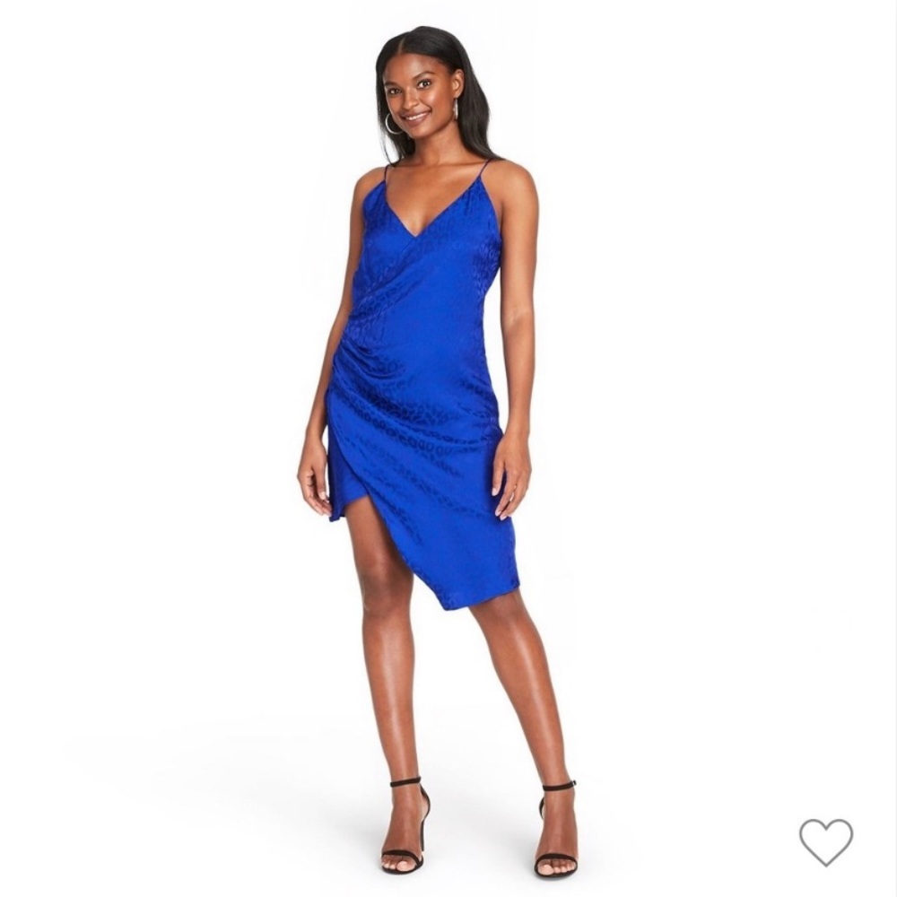 Cushnie x Target Blue Leopard Print Asymmetrical Wrap Cocktail Dress